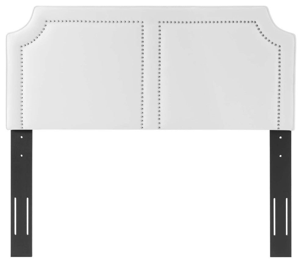 Headboard, Nailhead, King California Size, White, Velvet, Modern, Mid Century