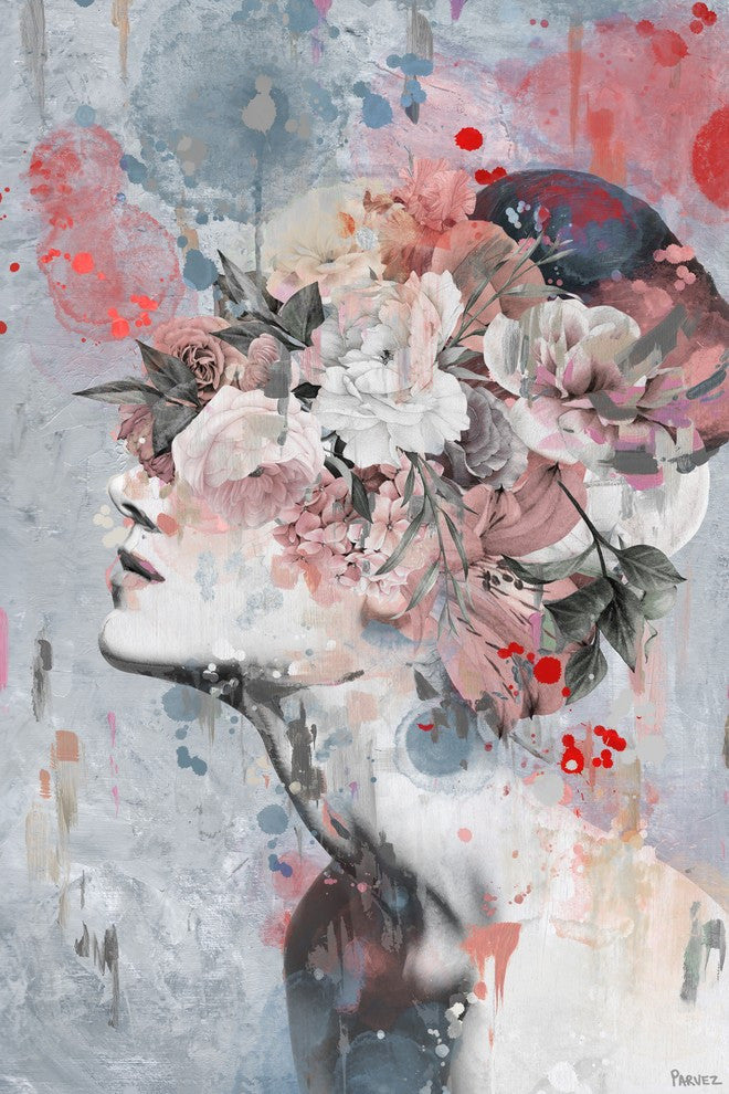 "Pink Flower Face" Painting Print on Wrapped Canvas, 8"x12"