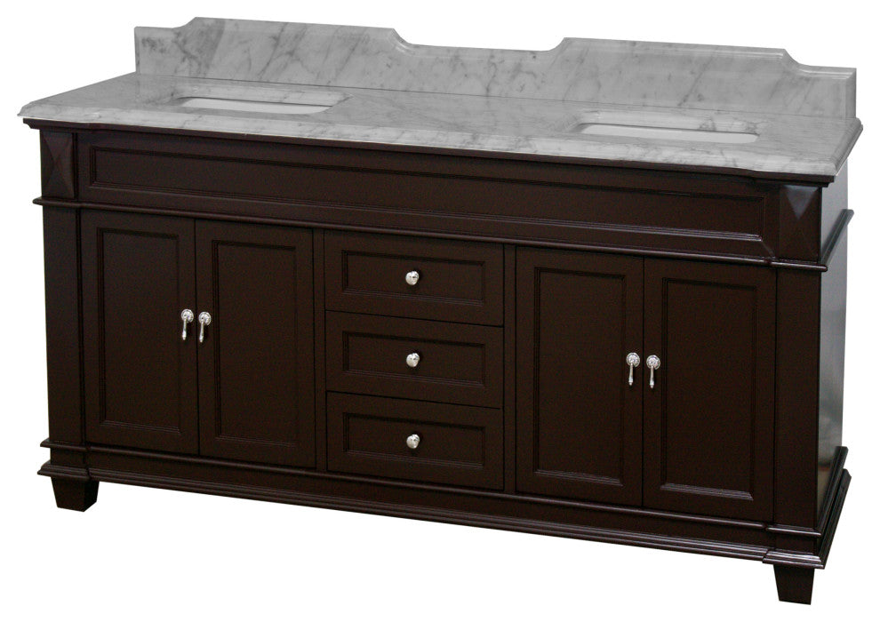 Elizabeth 72" Double Bathroom Vanity, Chocolate, Carrara Marble
