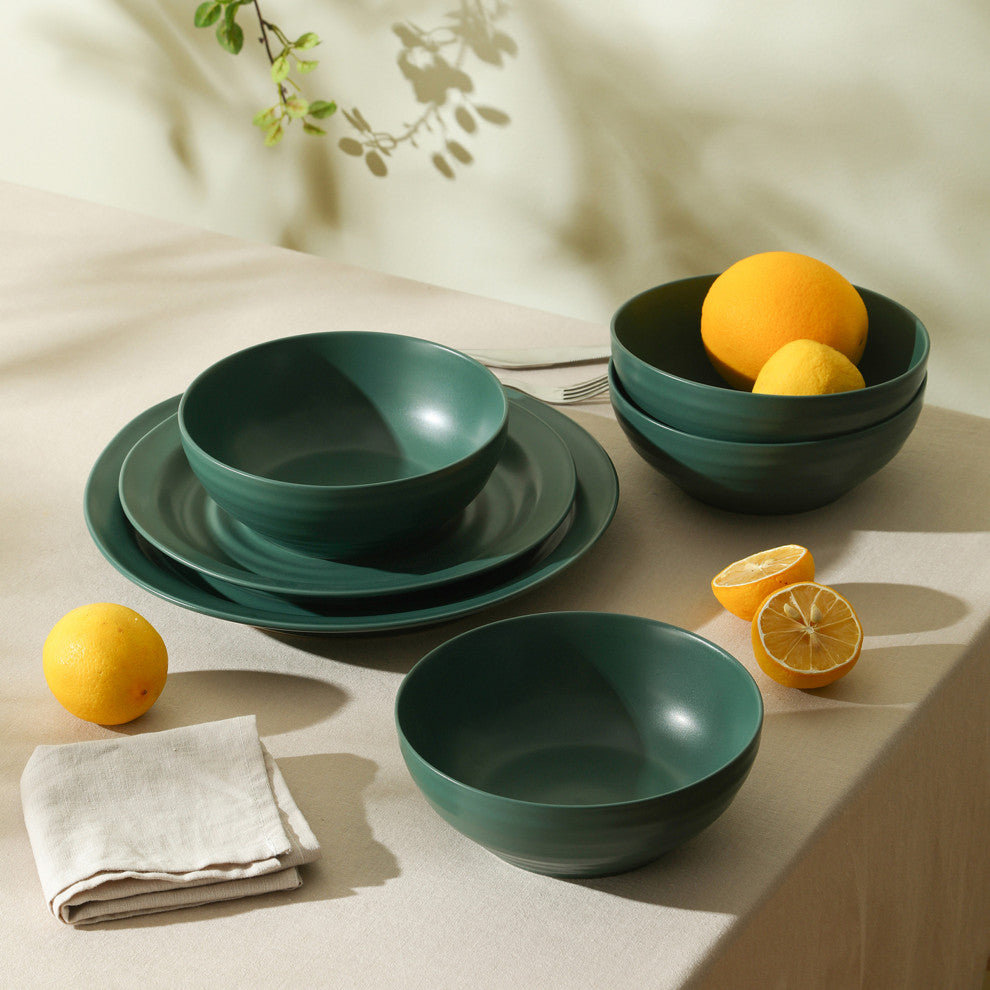 Stone Lain Orbit Stoneware 16-Piece Dinnerware Set, With Mugs, Green