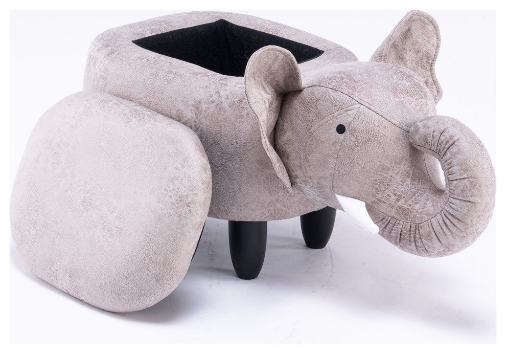 Gray Elephant Shaped Storage Ottoman