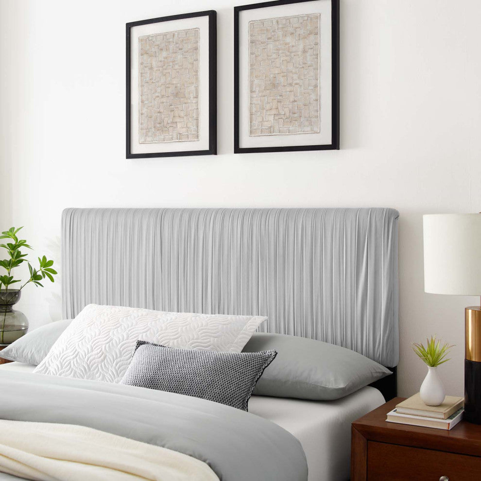 Tufted Headboard, King Size, Velvet, Light Gray, Modern Contemporary