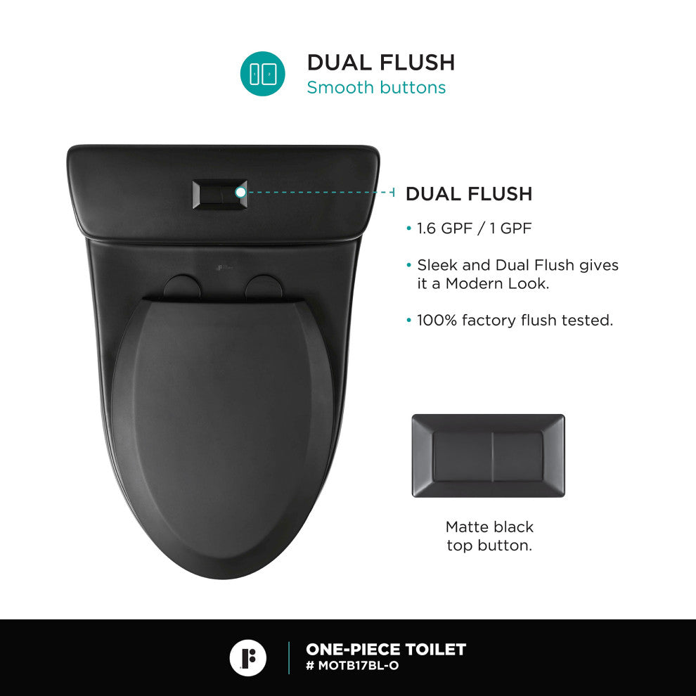 Fine Fixtures Dual-Flush Elongated One-Piece Toilet, Black Matte