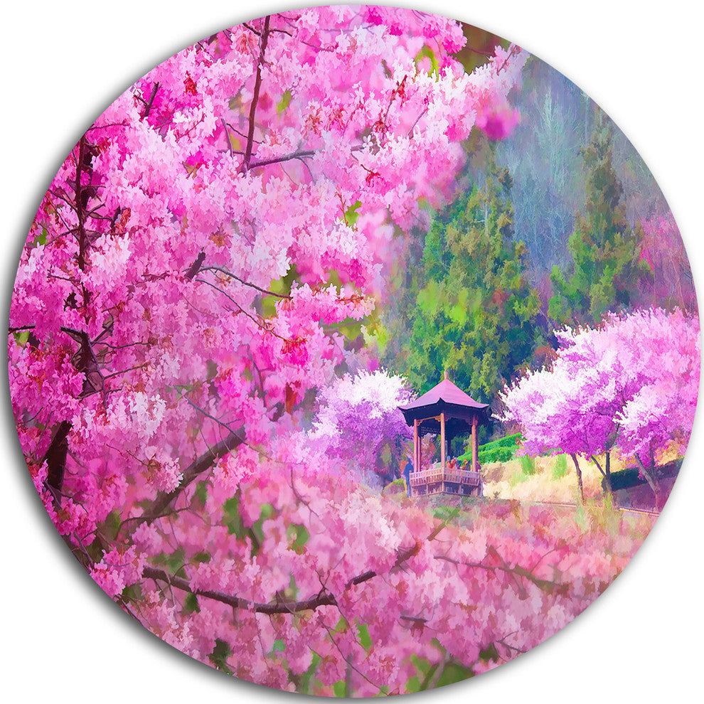 Japanese Cherry Flowers, Floral Round Metal Wall Art, 11"