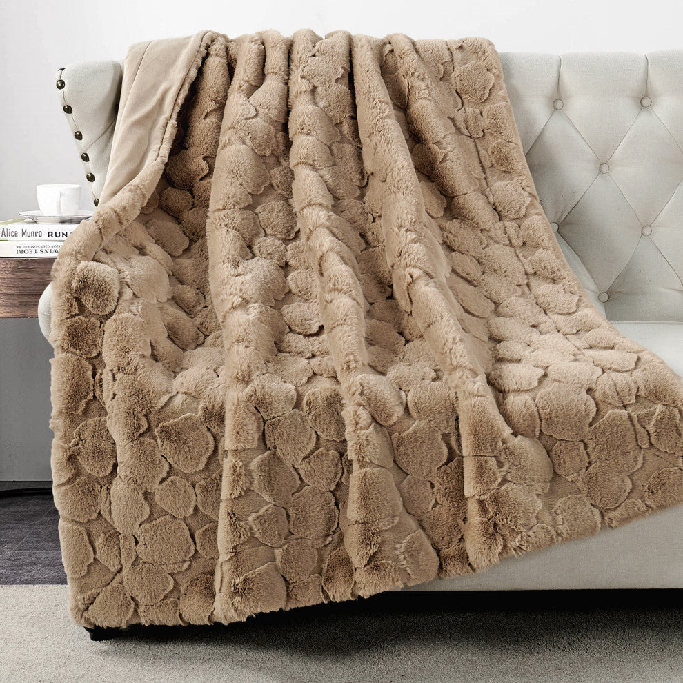 Cloud Carved Faux Fur Throw Blanket, Light Taupe