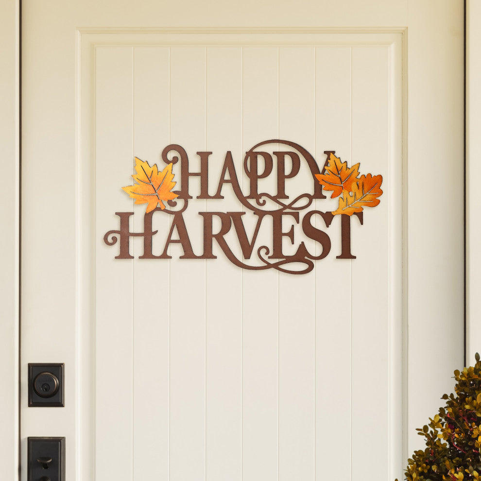 23.75"L Metal "HAPPY HARVEST" Wall Decor