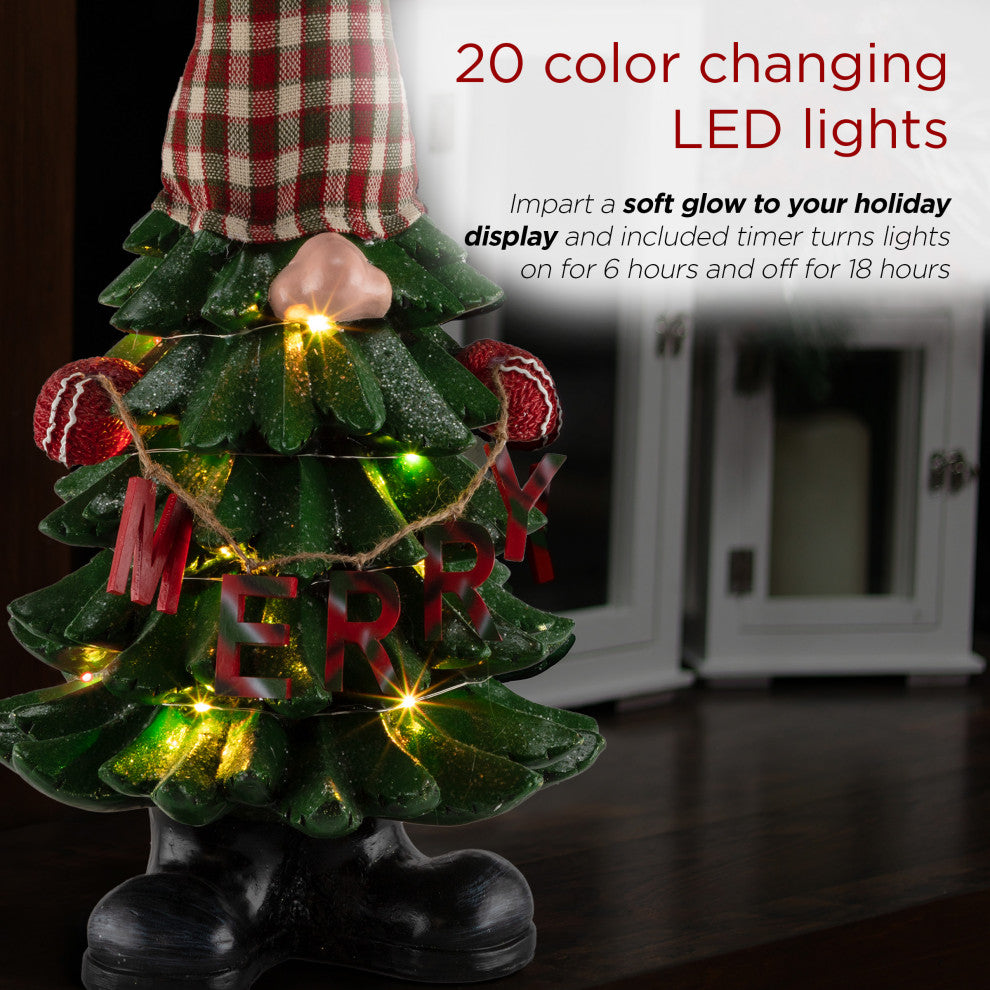 Christmas Tree "Merry" Gnome Decoration with Color Changing LED Lights