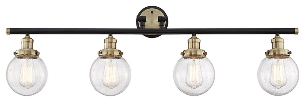 Light Vanity Light, Black  With Antique Brass, 4-Light