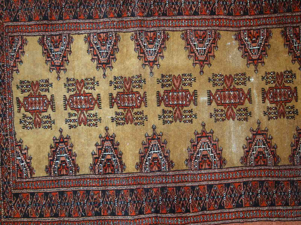 Handmade Vintage Uzbek Bukhara Rug, 2.5'x3.9', 77cm x120cm 1960s