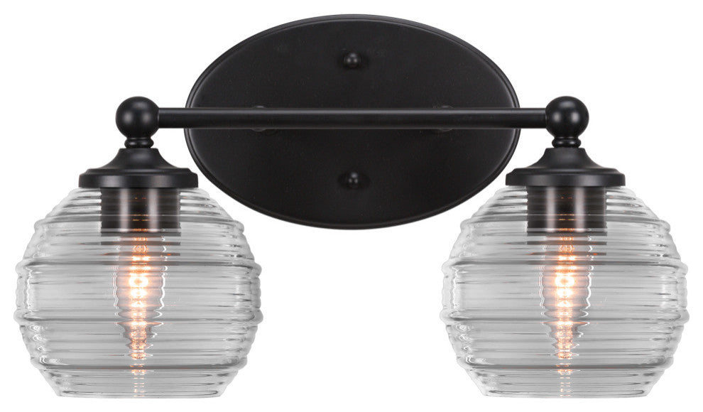 Capri 2-Light Bath Bar, Matte Black/Clear Ribbed
