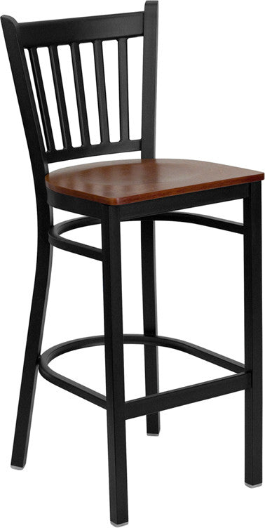 Dyersburg 29" Metal Barstool Black Vertical Back, Cherry Wood Seat