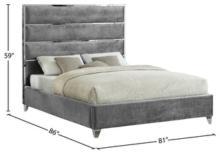 Zuma Velvet Upholstered Bed, Gray, King