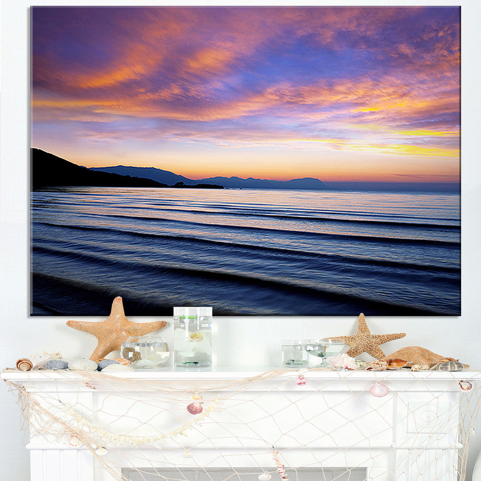 "Blue Dramatic Sky Over Layered Waves" Seashore Canvas Wall Art, 32"x16"