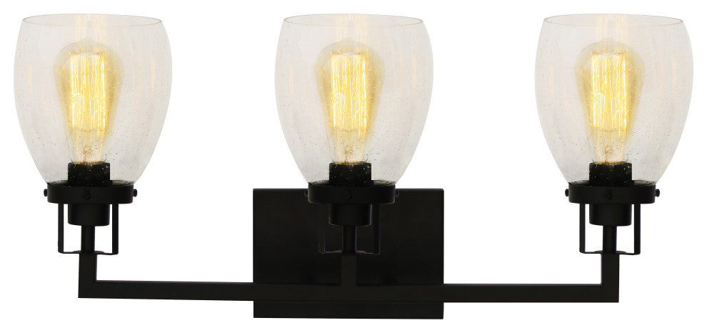 Jordan 2-Light Vanity Light, Matte Black With Clear Seeded Glass Shades