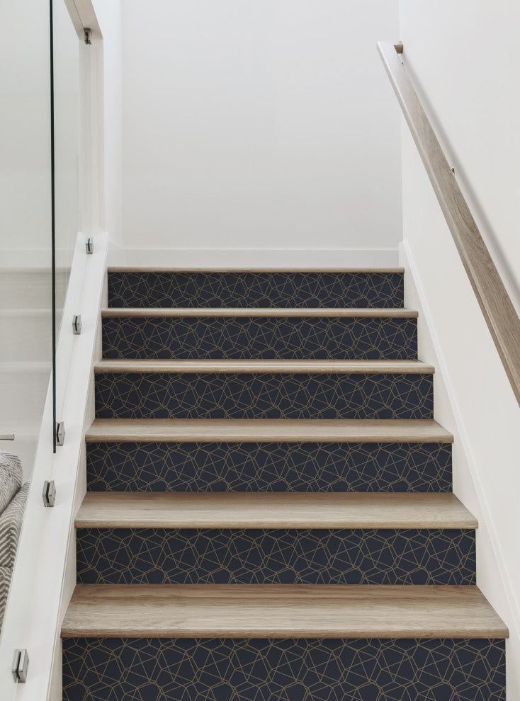 Modern Wire Mesh Peel and Stick Stair Riser Strips, Navy, 48"w X 6"h, 6 Pack