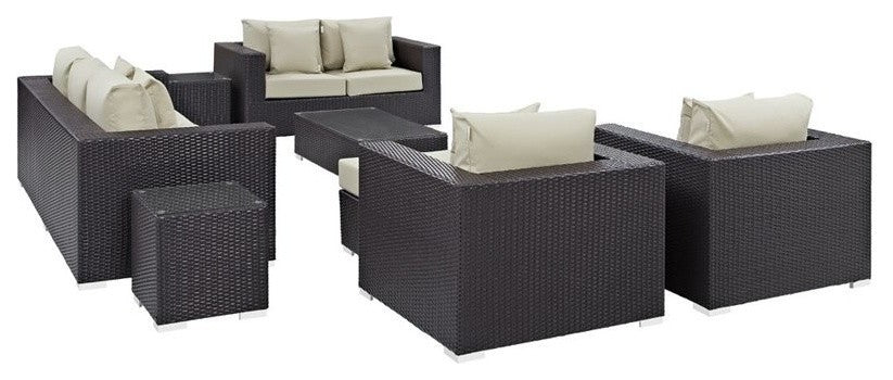 Espresso Beige Convene 9-Piece Outdoor Patio Sofa Set