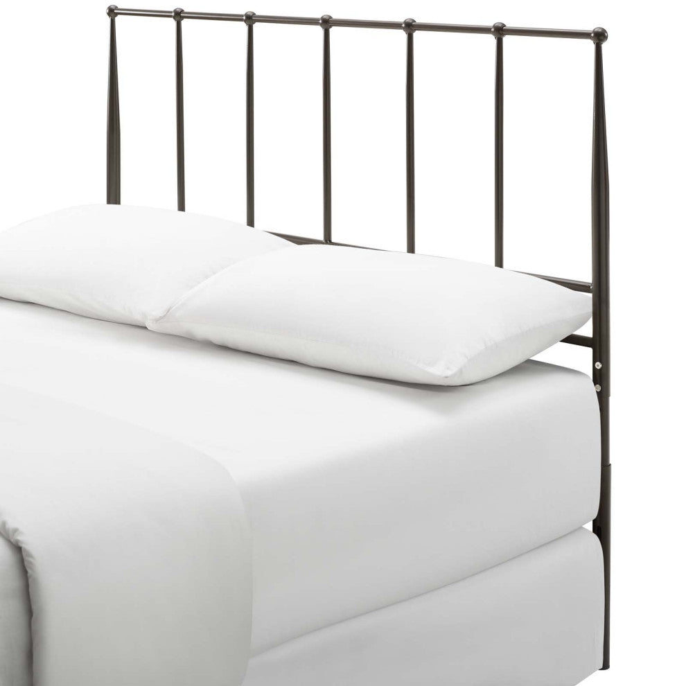 Contemporary Modern Bedroom Queen Size Headbaord, Stainless Steel Metal, Brown