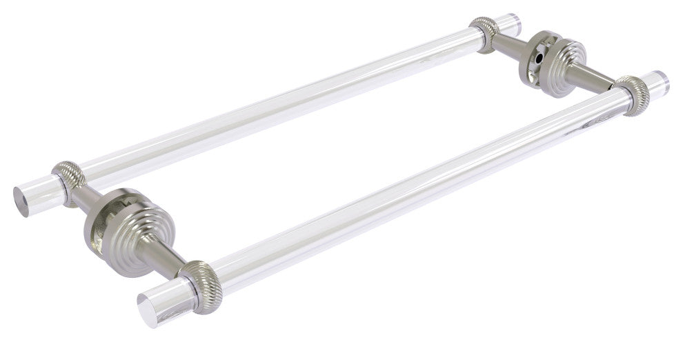 Pacific Beach 18" Twisted Back to Back Shower Door Towel Bar, Satin Nickel