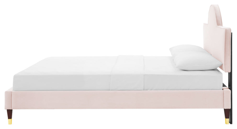 Platform Bed Frame, Queen Size, Pink, Velvet, Modern, Bedroom Guest Suite
