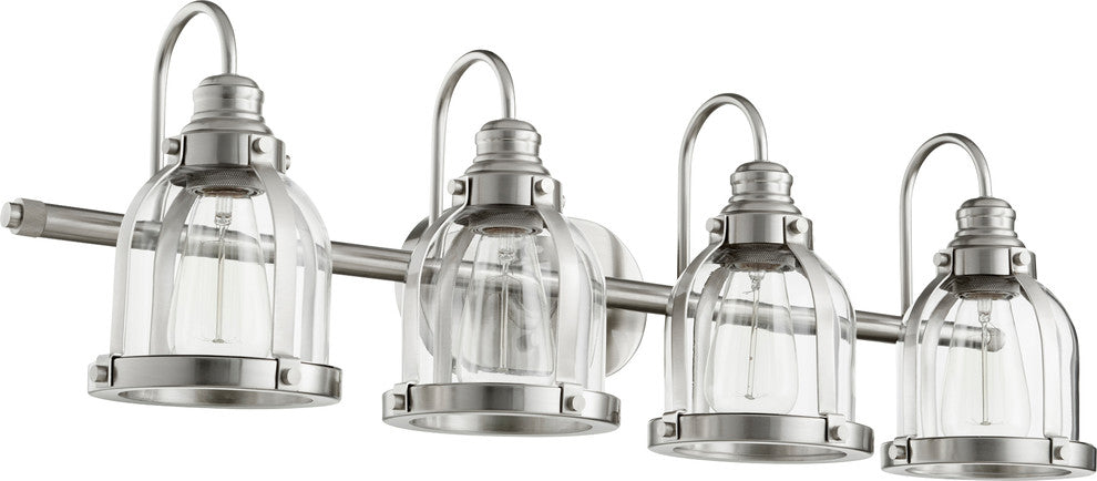 4-Light Banded Dome Vanity Fixture, Satin Nickel