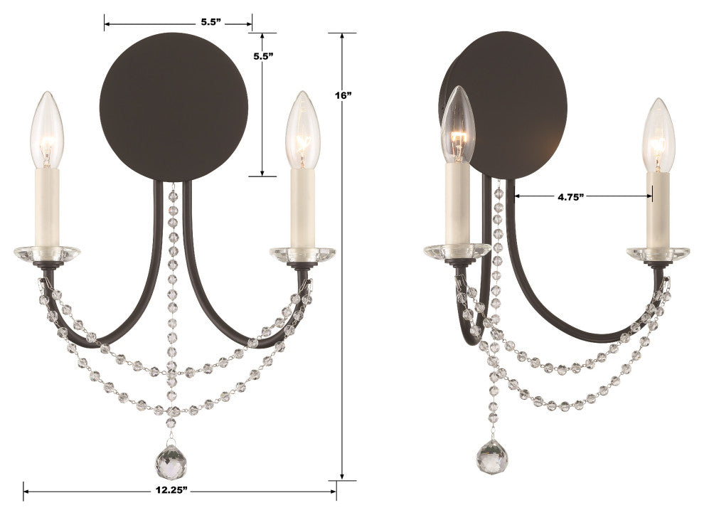 Delilah 2-Light Matte Black Wall Mount