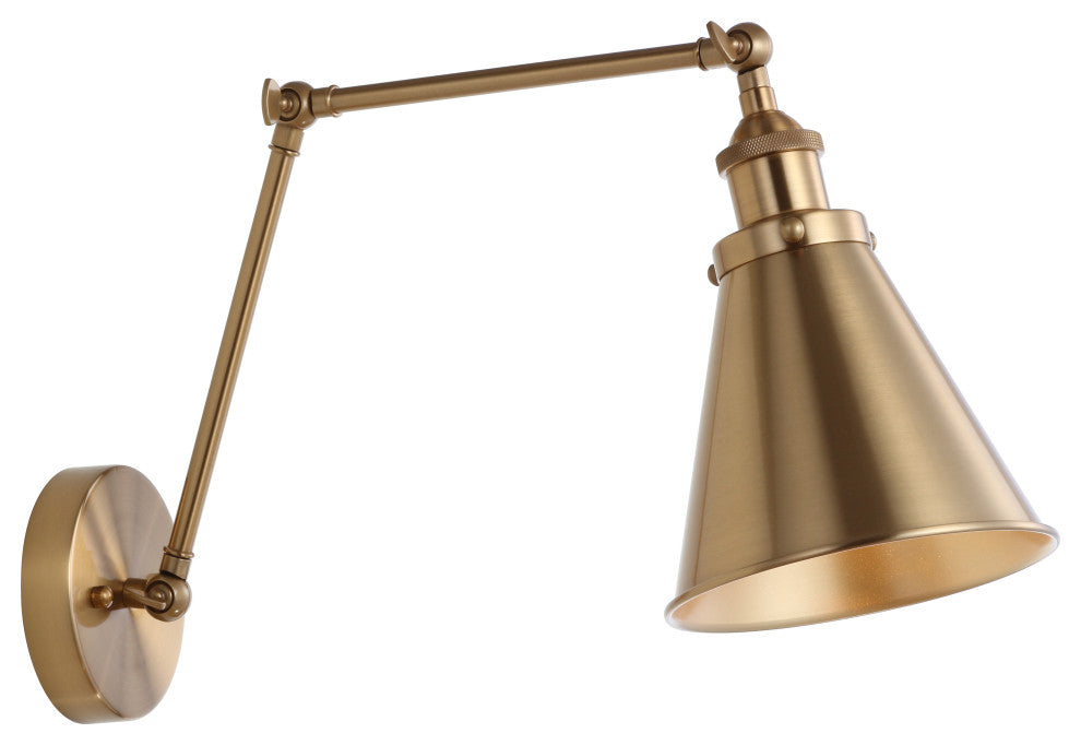 Rover Adjustable Classic Glam Arm Metal LED Wall Sconce, Brass Gold, Width: 30"