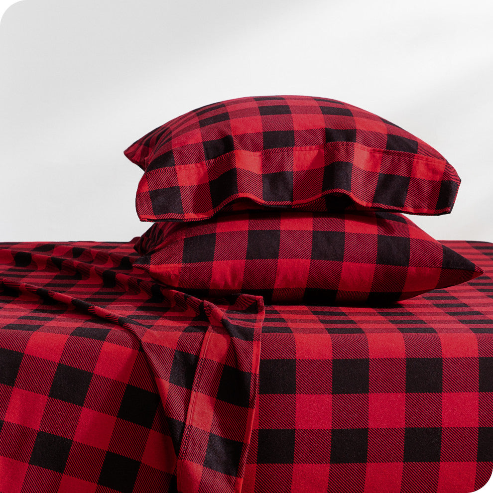 Bare Home Cotton Flannel Sheet Set, Buffalo Plaid - Red/Black, Full