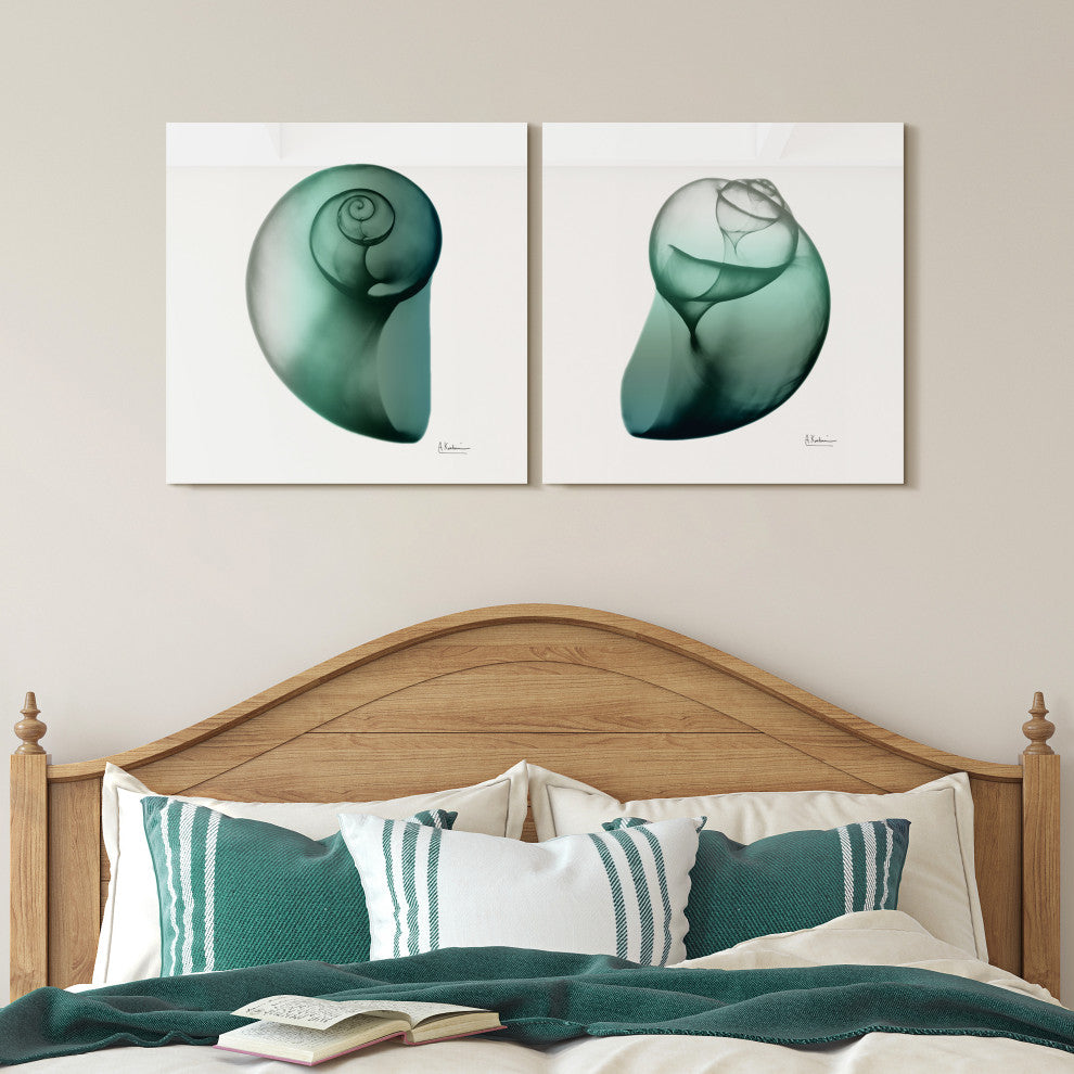 "Snail" Printed Wall Art on Unframed Free Floating Tempered Glass Set of 2