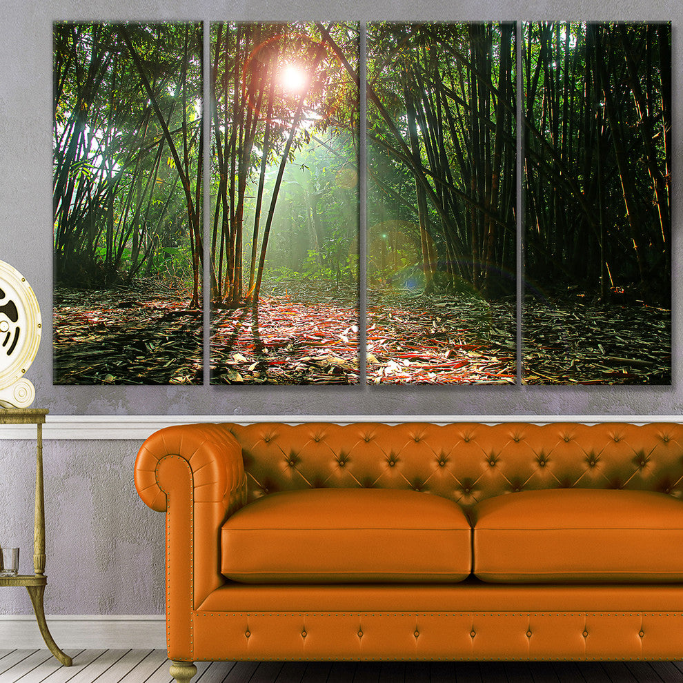 Amazing Green Forest at Sunset, Landscape Canvas Art Print, 48"x28", 4 Panels