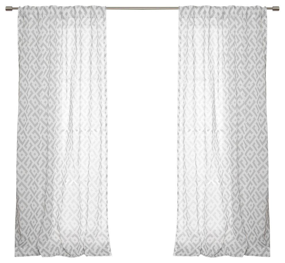 Faux Linen Geo Lattice Curtains, Gray, 52"x84"