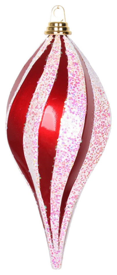 Vickerman M132673 12'' Red And White Glitter Swirl Drop Christmas Ornament