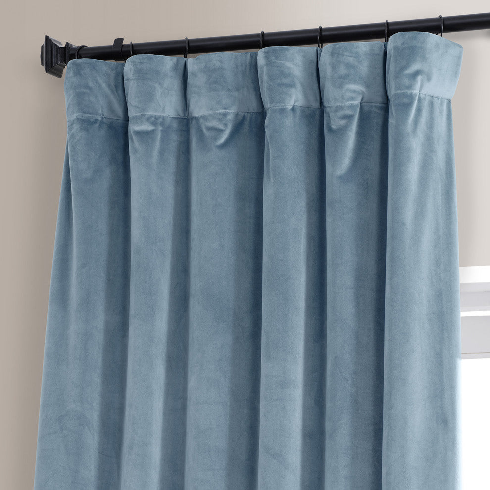 Signature Plush Velvet Blackout Curtain Single Panel, Copenhagan Blue, 50wx96l