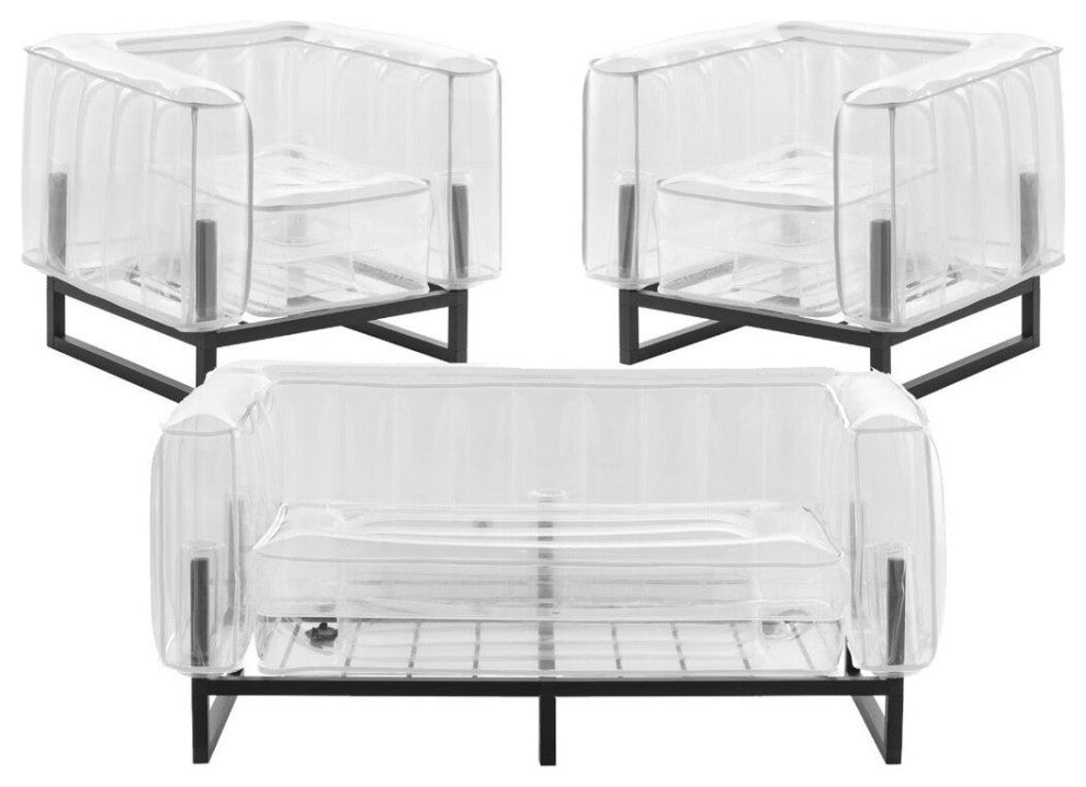 Mojow Yomi 3 Piece Living Room & Garden Set | Black Frame + White Piping