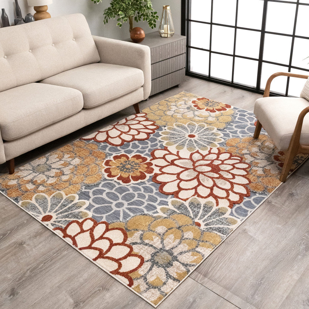 Dahlia Modern Boho Flatweave High-Low Area Rug, Blue, 7''10"x9''10"