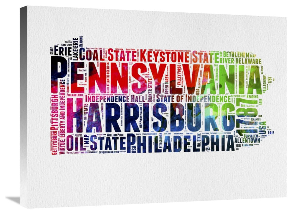 "Pennsylvania Watercolor Word Cloud" Fine Art Print