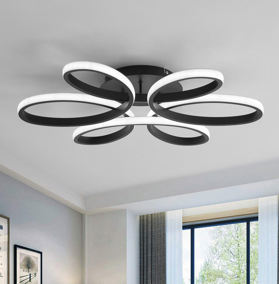 1-Light Modern Linear LED Flush Mount Light Ceiling Light, Black