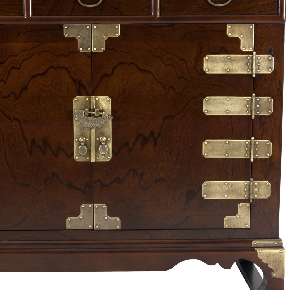 Korean Antique Style 8 Drawer Double Cabinet Credenza