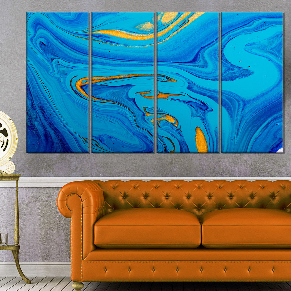 "Light Blue Abstract Acrylic Paint Mix" Canvas Print, 4 Panel
