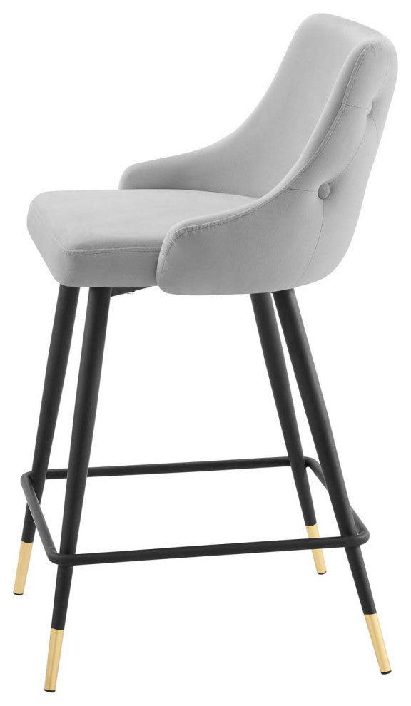 Counter Stool Chair, Set of 2, Velvet, Gray, Bar Pub Cafe Bistro Restaurant