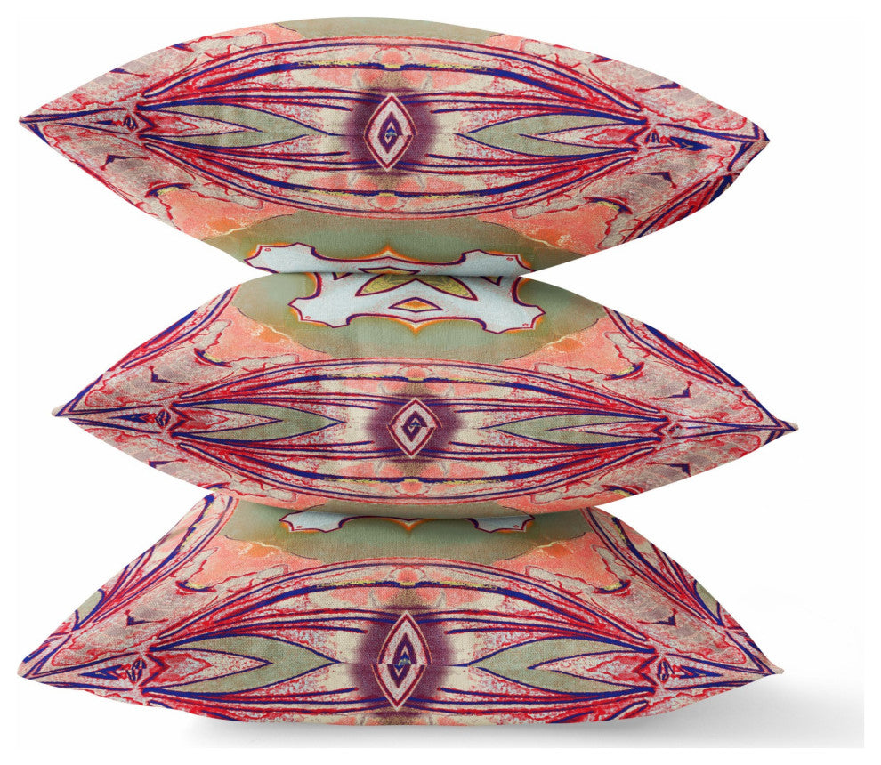 16" Magenta Green Geo Tribal Indoor Outdoor Throw Pillow