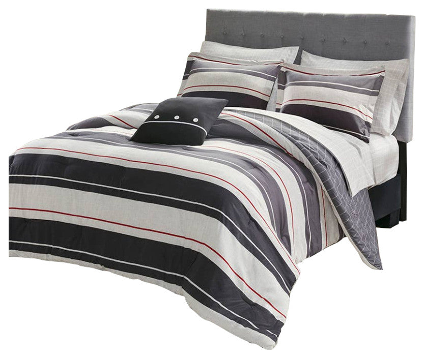 Madison Park Essentials Dalton Reversible Comforter/Sheet Set, Grey, Queen