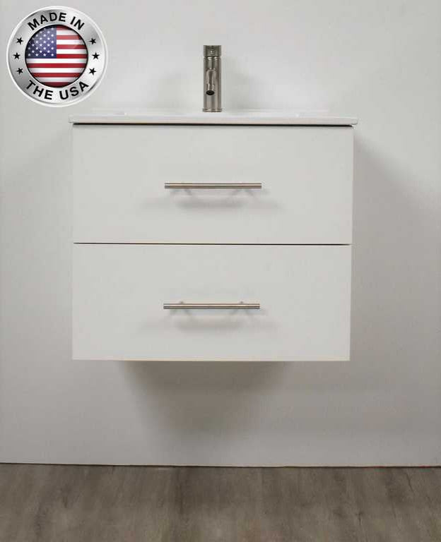 Napa 30" Modern Floating Bathroom Vanity With Ceramic Top and Round Handles, White