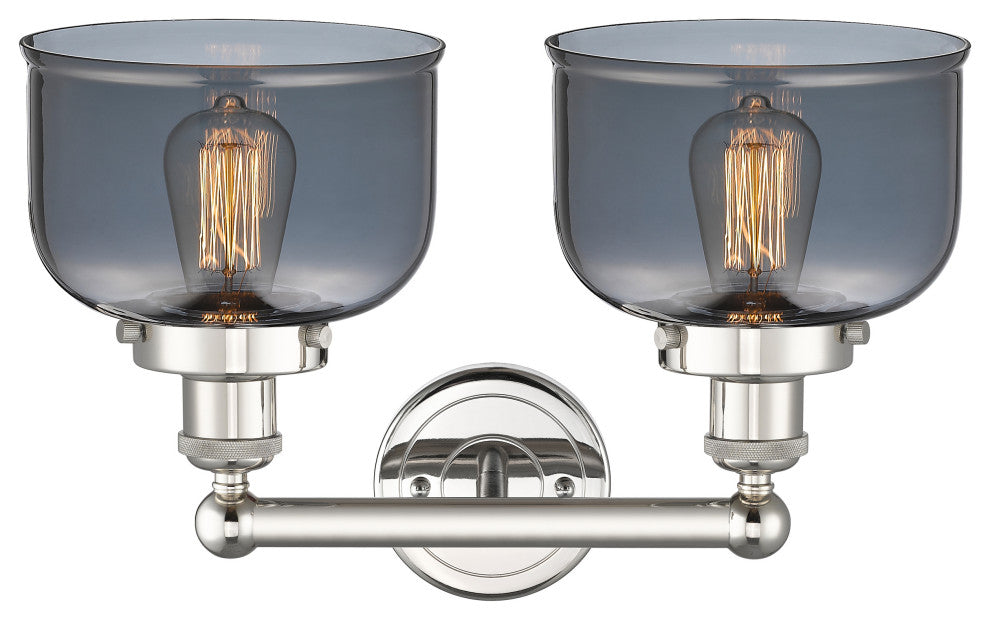 Edison Large Bell 2-Light 16" Vanity Light, Polished Nickel -Plated Smoke Shade