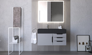 CastelloUSA Amazon 36" Wall Mount Vanity Set, Gray, Black Top, Black Handles