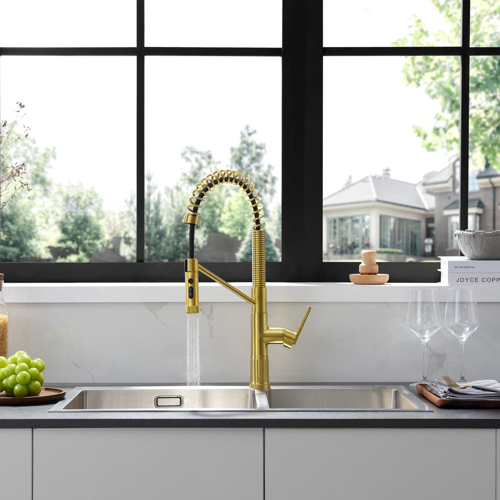 Nette Single-Handle Kitchen Faucet With Pull Down Sprayer, Brushed Gold