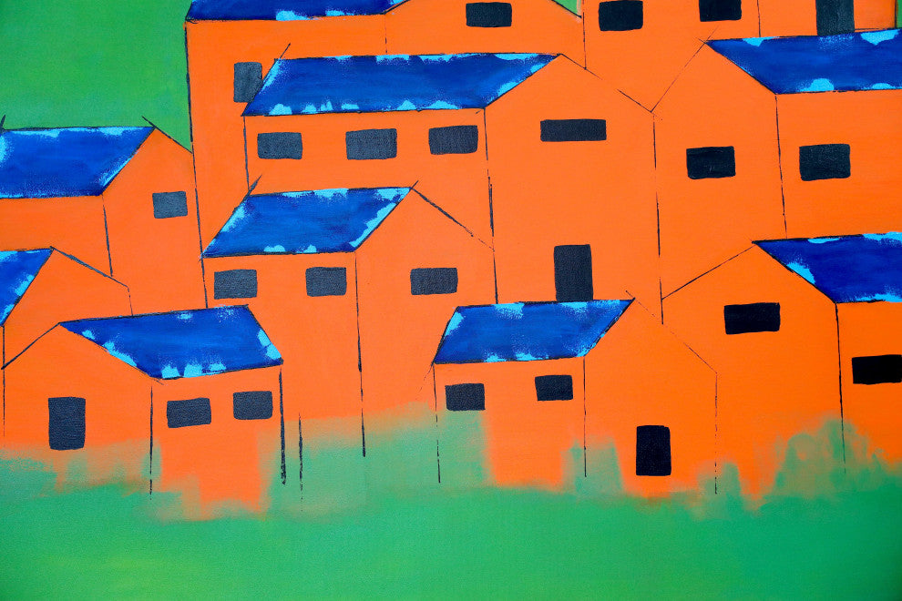 Landscape Artwork Architecture Painting Houses Abstract Wall Art