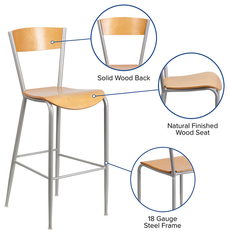 Silver Open Stool-Nat Seat