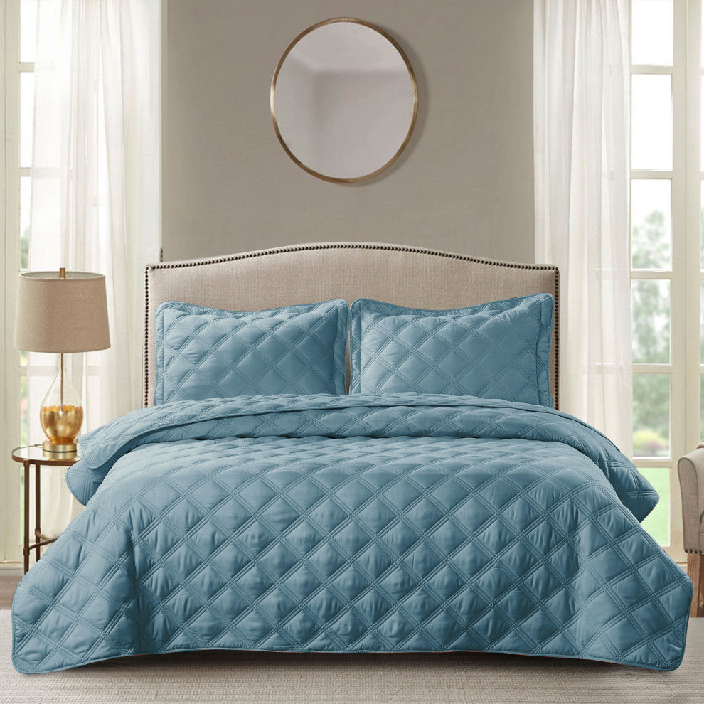 Charleston Down Alternative Bed Spread Set, Smoke Blue, Twin
