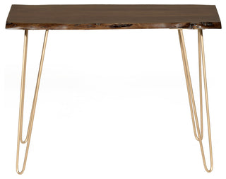 Seti Live Edge Console Table, Elm and Gold