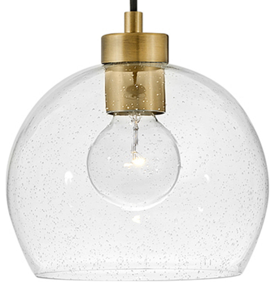 Lark Rumi 8.75" Single Globe Pendant, Lacquered Brass + Clear Seedy Glass